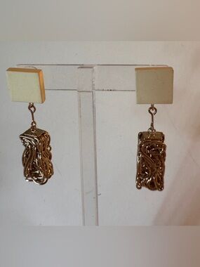 Cream & Gold-Tone Chain Tassel Drop Earrings